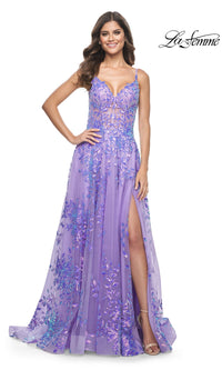 La Femme Sequin-Print Long A-Line Prom Dress 32223