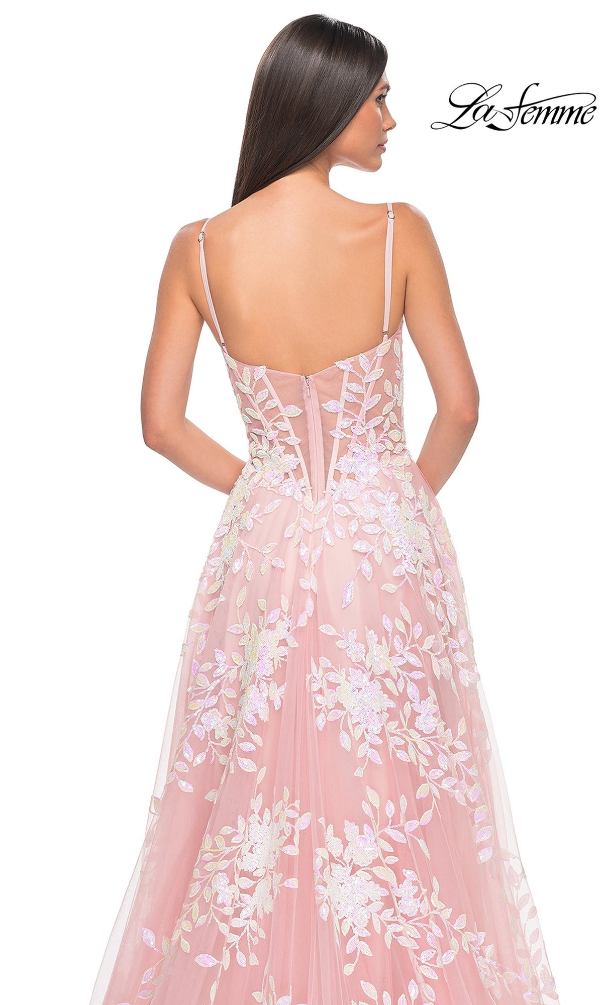 La Femme Sequin-Print Long A-Line Prom Dress 32223