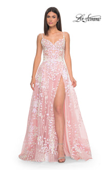 La Femme Sequin-Print Long A-Line Prom Dress 32223