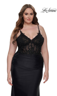 La Femme Plus-Size Long Black Prom Dress 32226