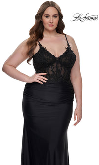 La Femme Plus-Size Long Black Prom Dress 32226