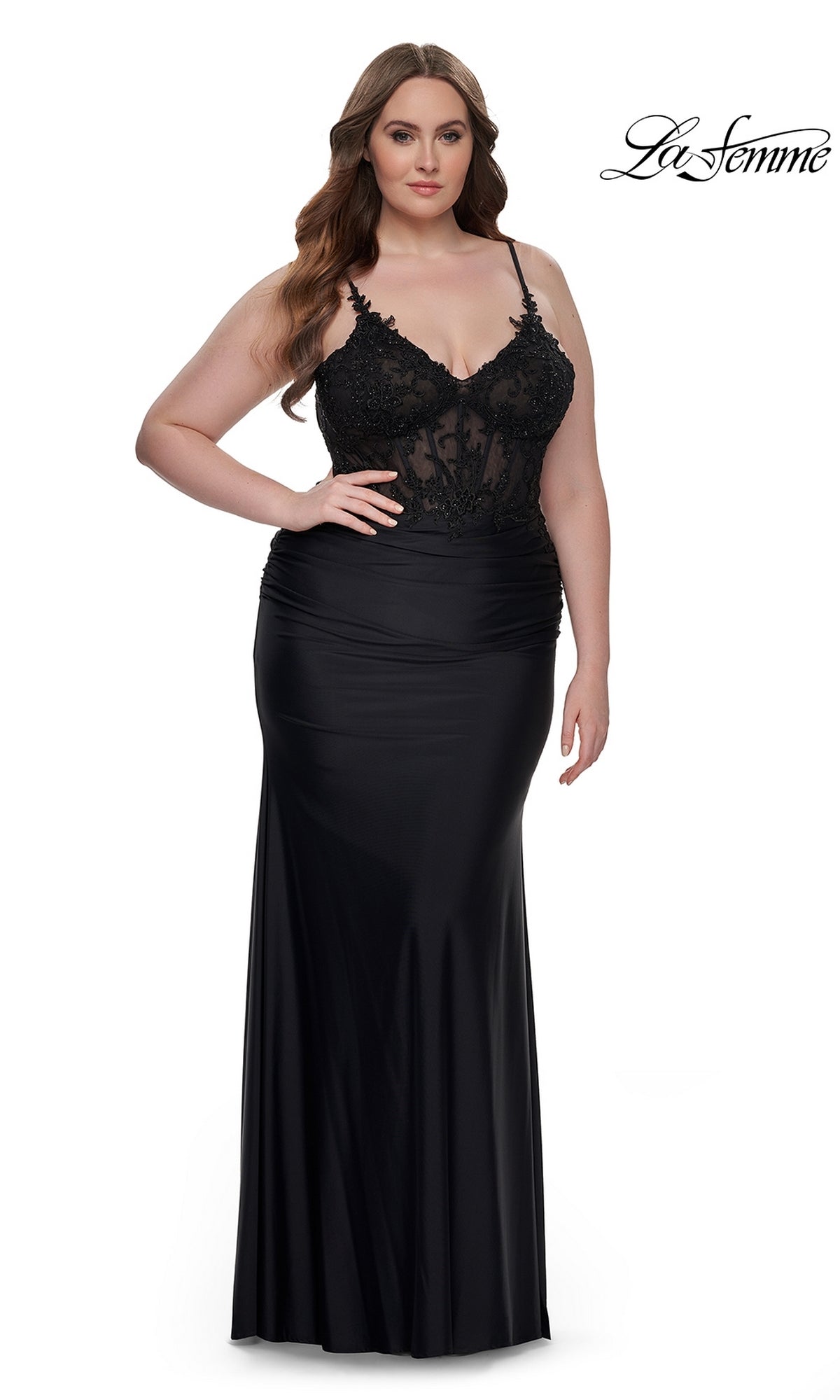 La Femme Plus-Size Long Black Prom Dress 32226