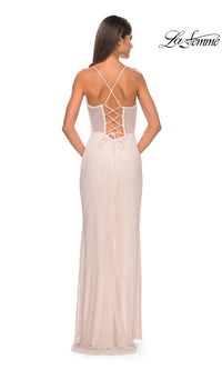 La Femme Sheer Bustier Long Prom Dress 32227