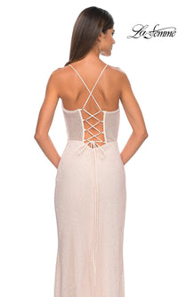 La Femme Sheer Bustier Long Prom Dress 32227