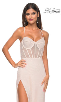 La Femme Sheer Bustier Long Prom Dress 32227