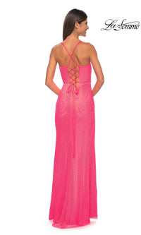 La Femme Sheer Bustier Long Prom Dress 32227