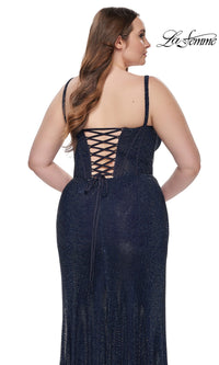 La Femme Plus-Size Long Navy Blue Prom Dress 32243