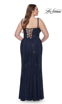 La Femme Plus-Size Long Navy Blue Prom Dress 32243