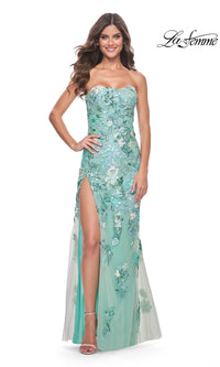 La Femme Strapless Green Sequin Prom Dress 32252