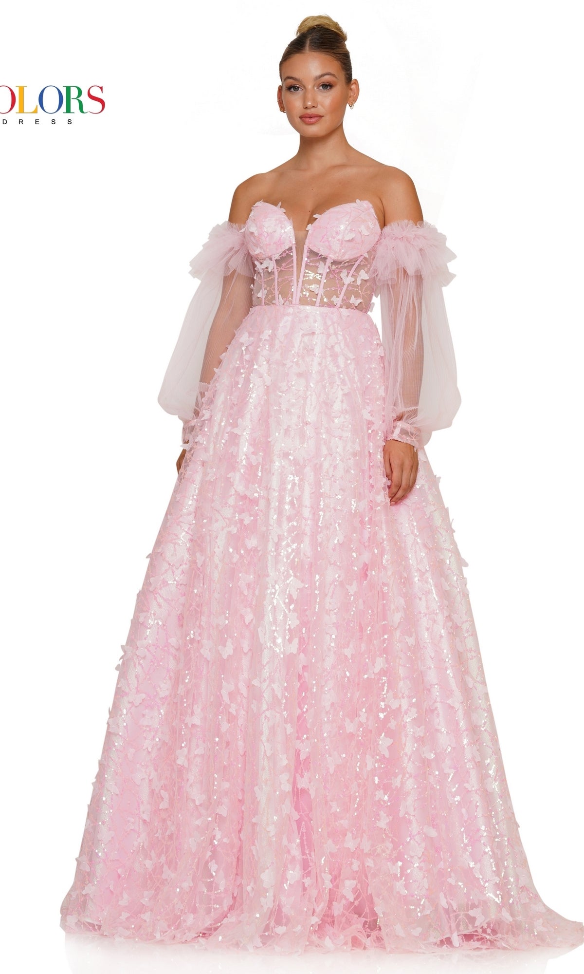 3D Butterfly Formal Ball Gown 3226 with Sleeves