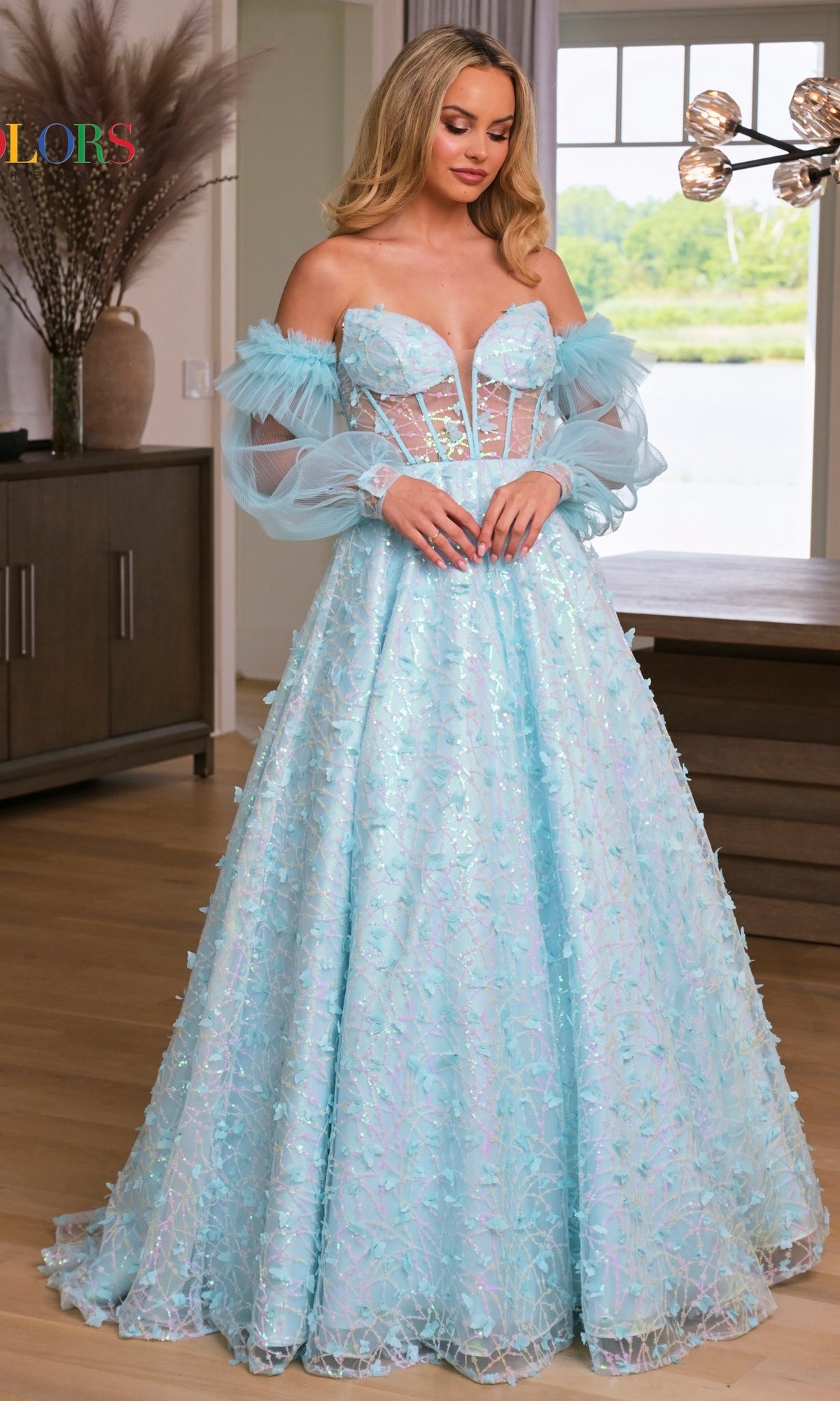 3D Butterfly Formal Ball Gown 3226 with Sleeves