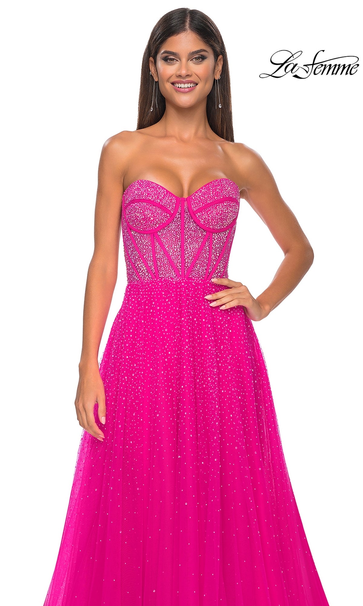 La Femme Strapless Beaded Long Prom Dress 32278