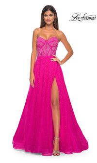 La Femme Strapless Beaded Long Prom Dress 32278