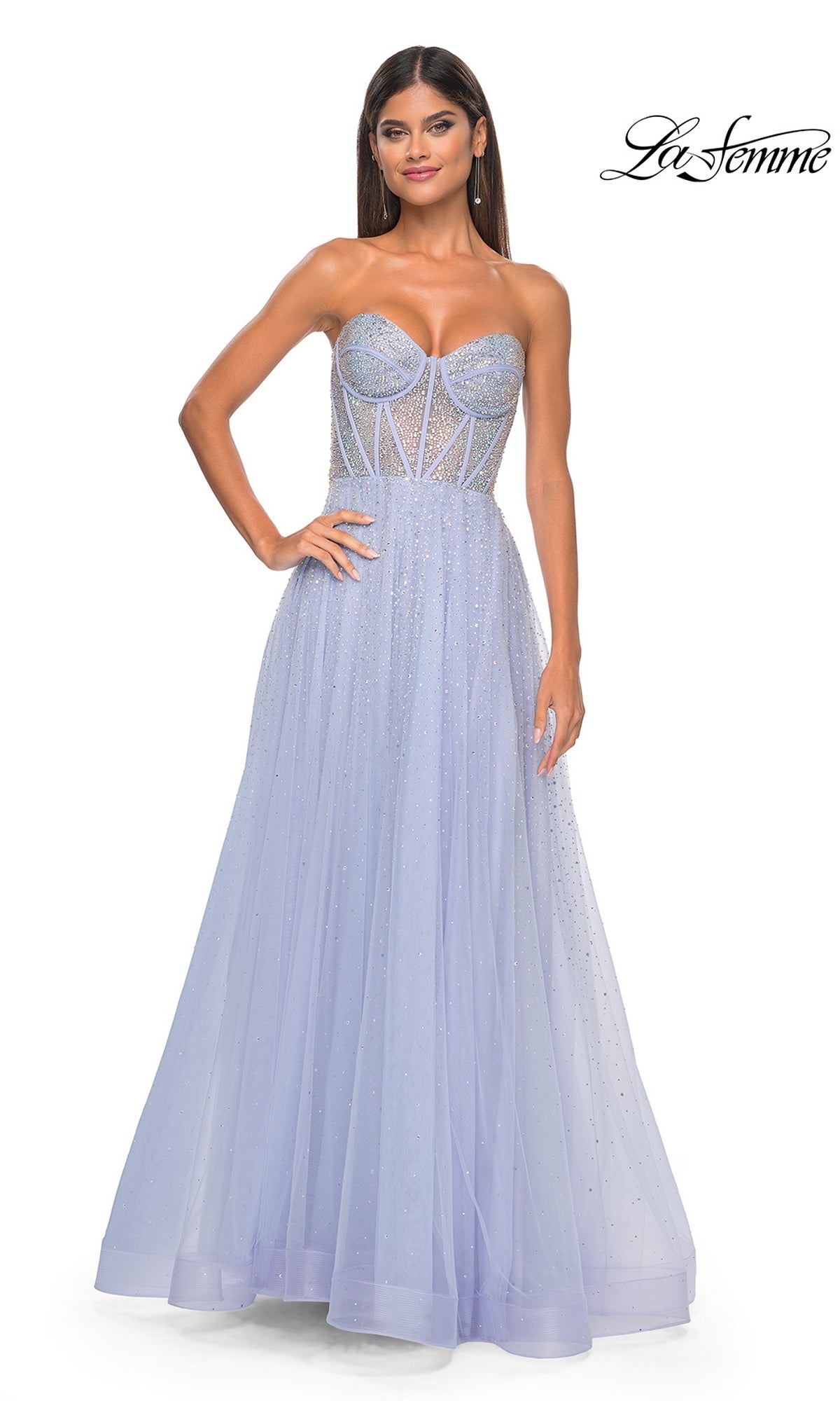 La Femme Strapless Beaded Long Prom Dress 32278