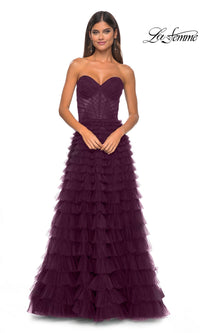 La Femme Strapless Long Ruffled Prom Dress 32283