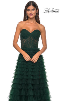 La Femme Strapless Long Ruffled Prom Dress 32283