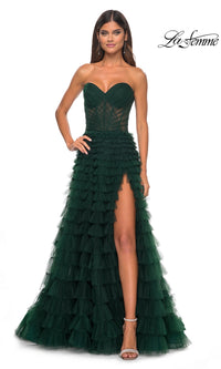 La Femme Strapless Long Ruffled Prom Dress 32283