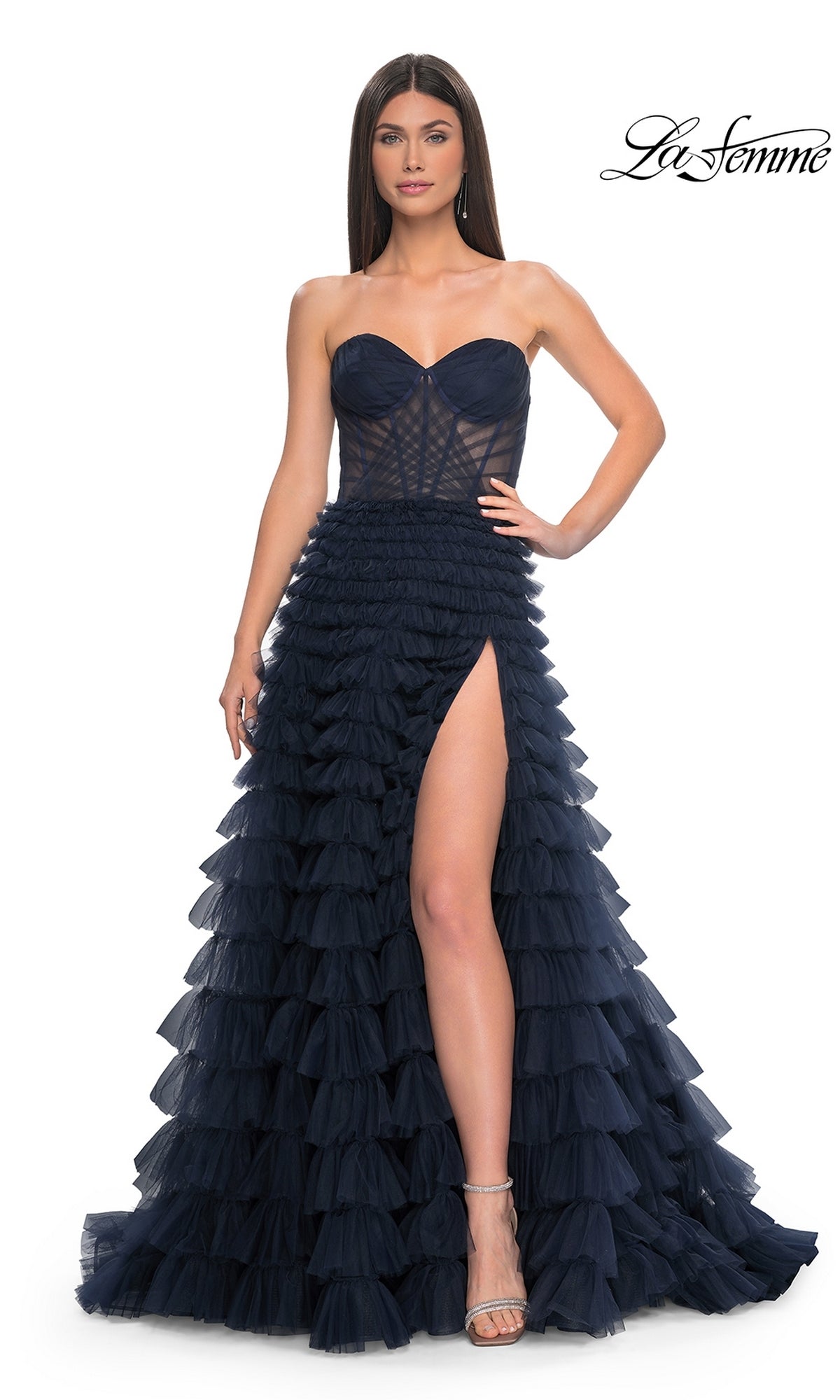 La Femme Navy Prom Dress