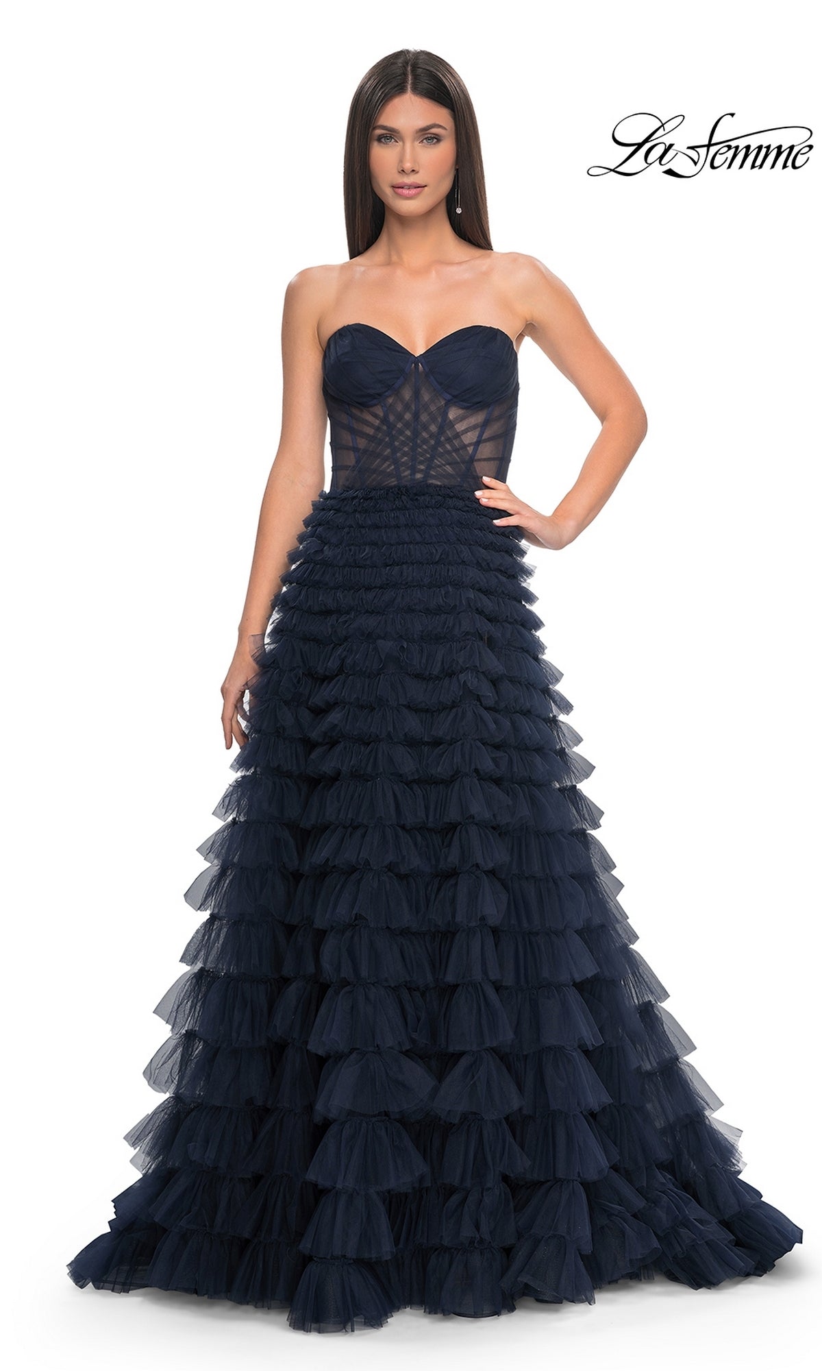 La Femme Navy Prom Dress