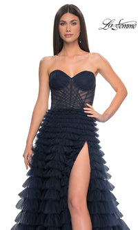 La Femme Strapless Long Ruffled Prom Dress 32283