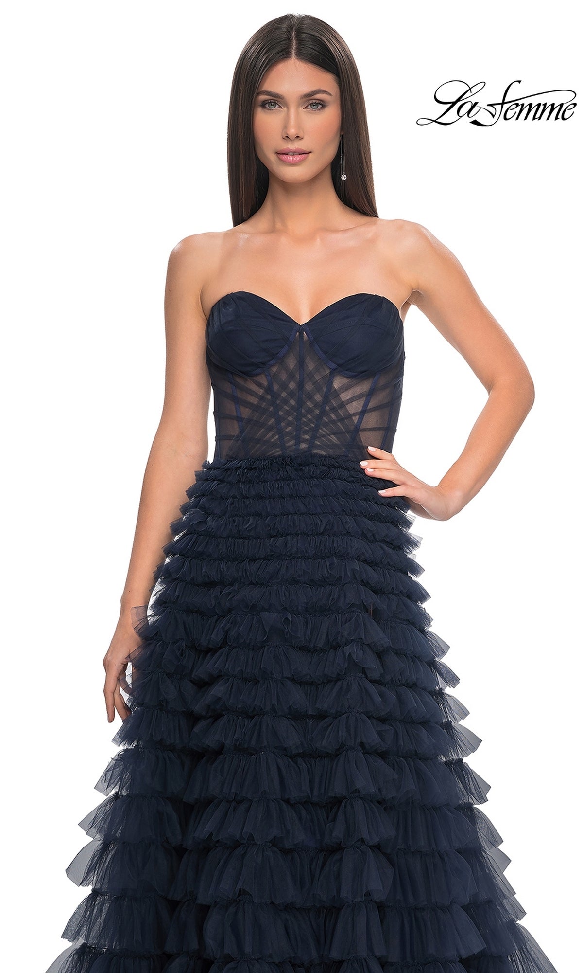 La Femme Prom Dress Navy Blue