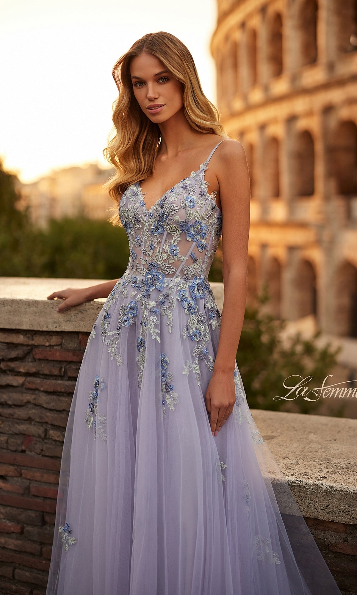 Long A-Line Lavender Purple Prom Dress with Embroidery