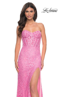 La Femme Strapless Long Lace Prom Dress 32298