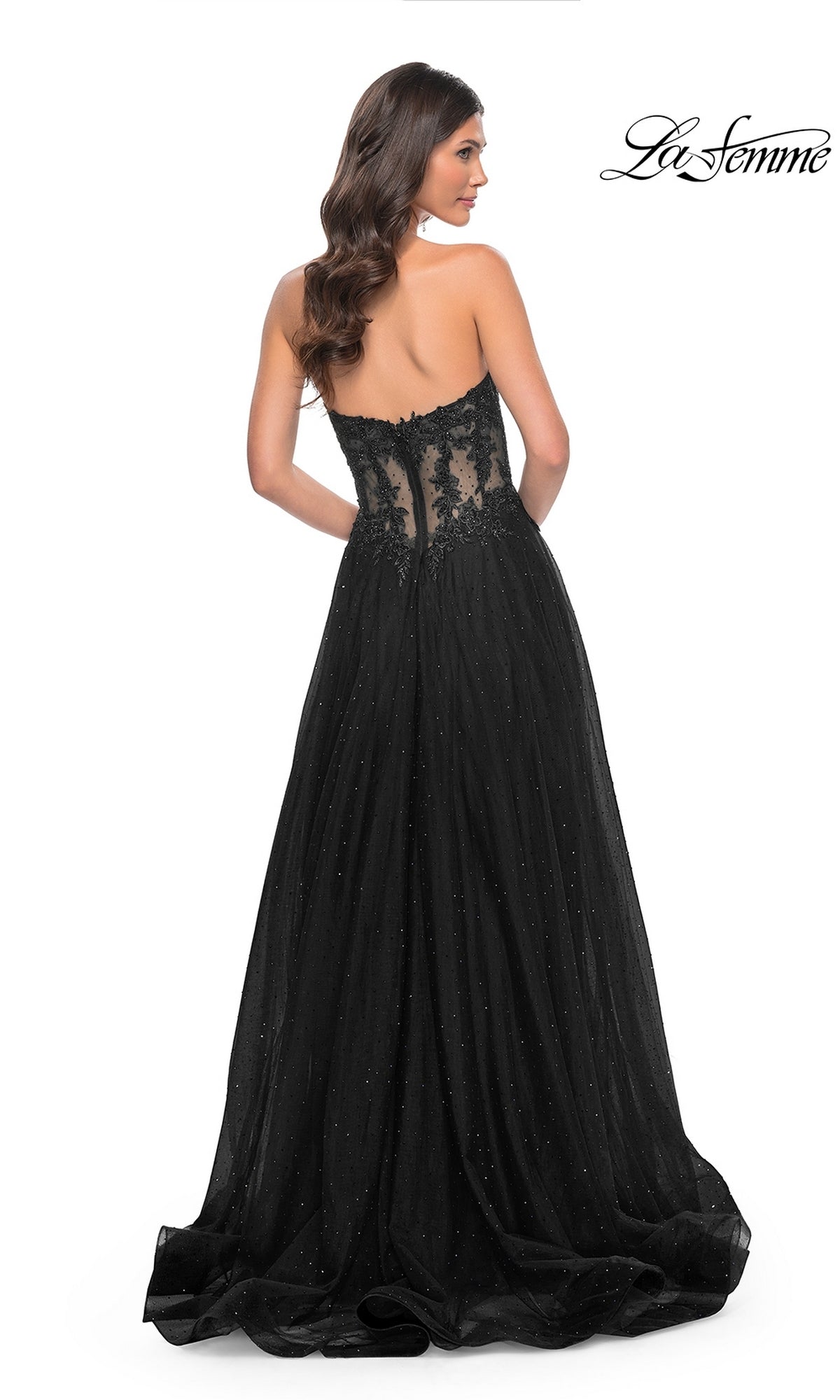 La Femme Sheer-Waist Long A-Line Prom Dress 32313