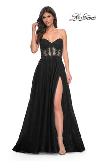 La Femme Sheer-Waist Long A-Line Prom Dress 32313