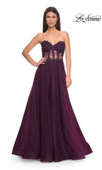 La Femme Sheer-Waist Long A-Line Prom Dress 32313