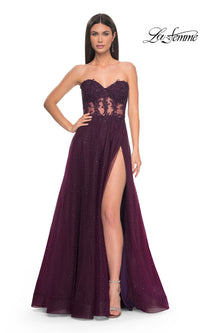 La Femme Sheer-Waist Long A-Line Prom Dress 32313