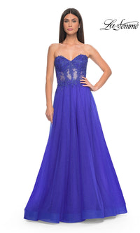 La Femme Sheer-Waist Long A-Line Prom Dress 32313