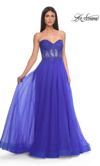 La Femme Sheer-Waist Long A-Line Prom Dress 32313