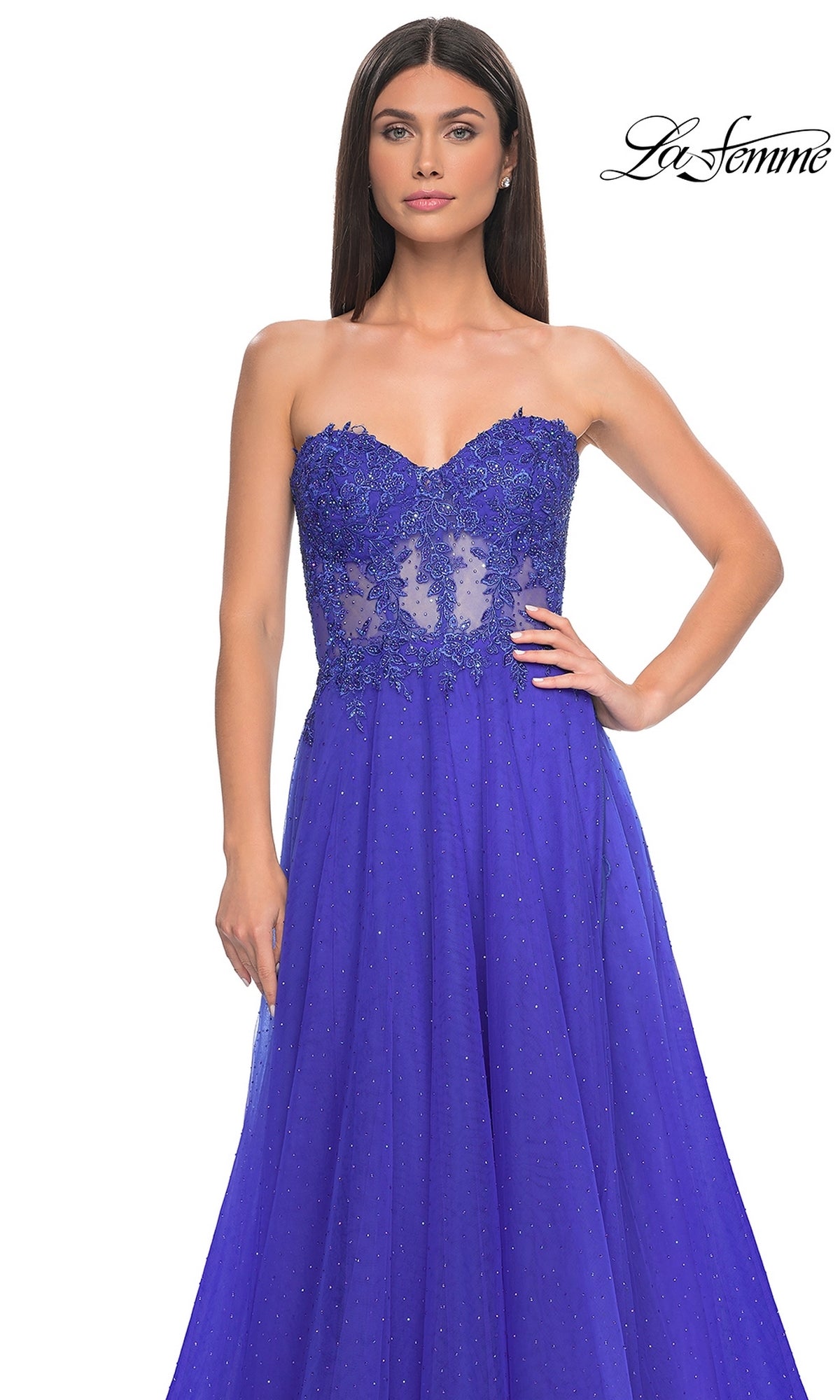 La Femme Sheer-Waist Long A-Line Prom Dress 32313