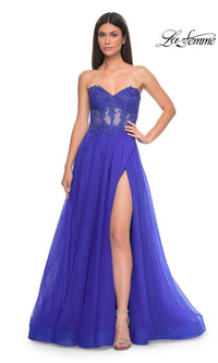 La Femme Sheer-Waist Long A-Line Prom Dress 32313