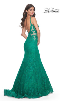 La Femme Sheer-Sides Long Lace Prom Dress 32315