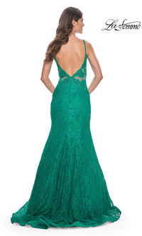 La Femme Sheer-Sides Long Lace Prom Dress 32315