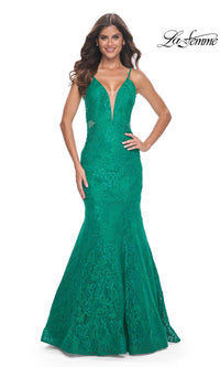 La Femme Sheer-Sides Long Lace Prom Dress 32315