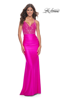 La Femme Hot Fuchsia Pink Long Prom Dress 32324