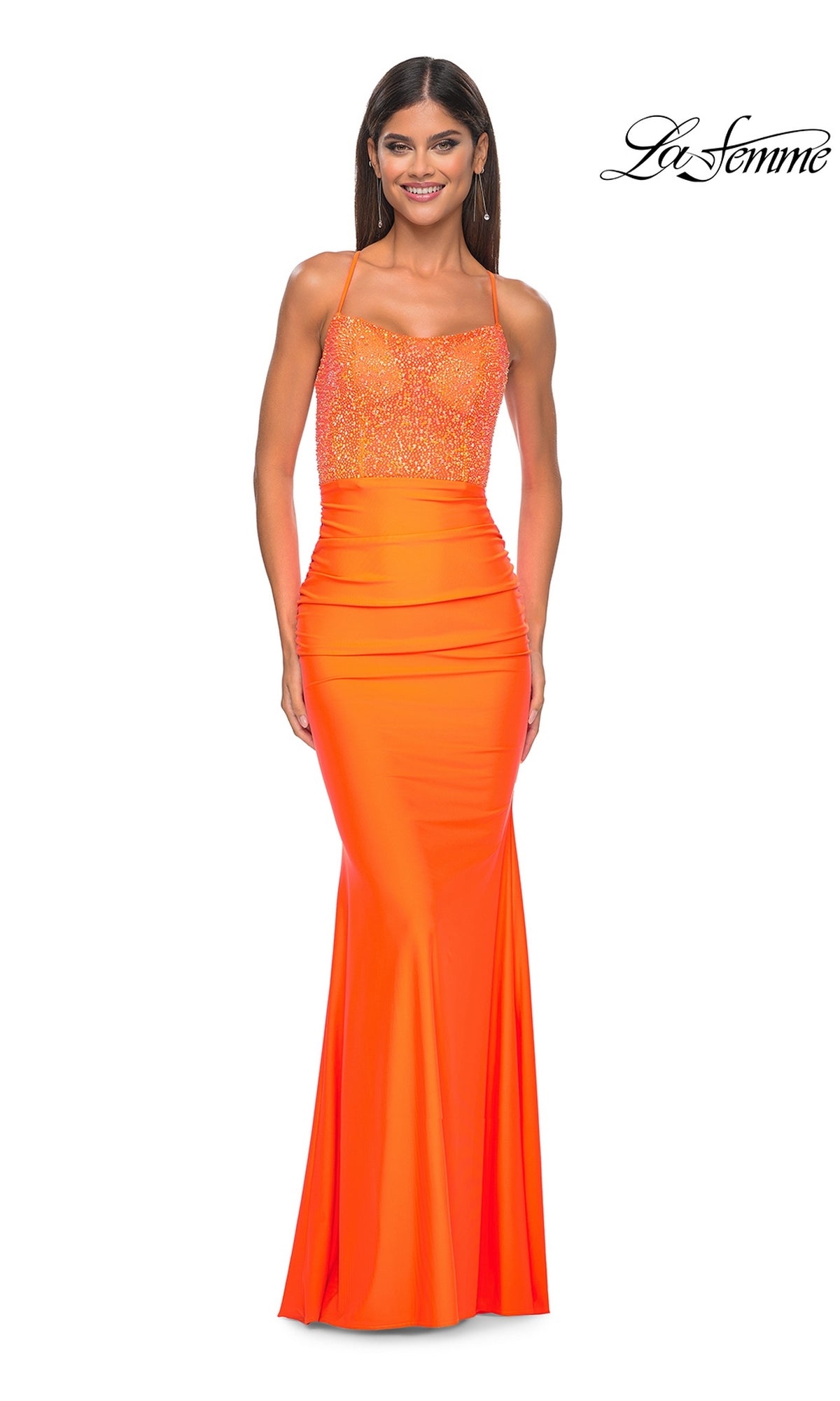 La Femme Backless Bright Long Prom Dress 32325