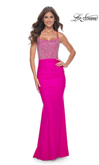 La Femme Backless Bright Long Prom Dress 32325