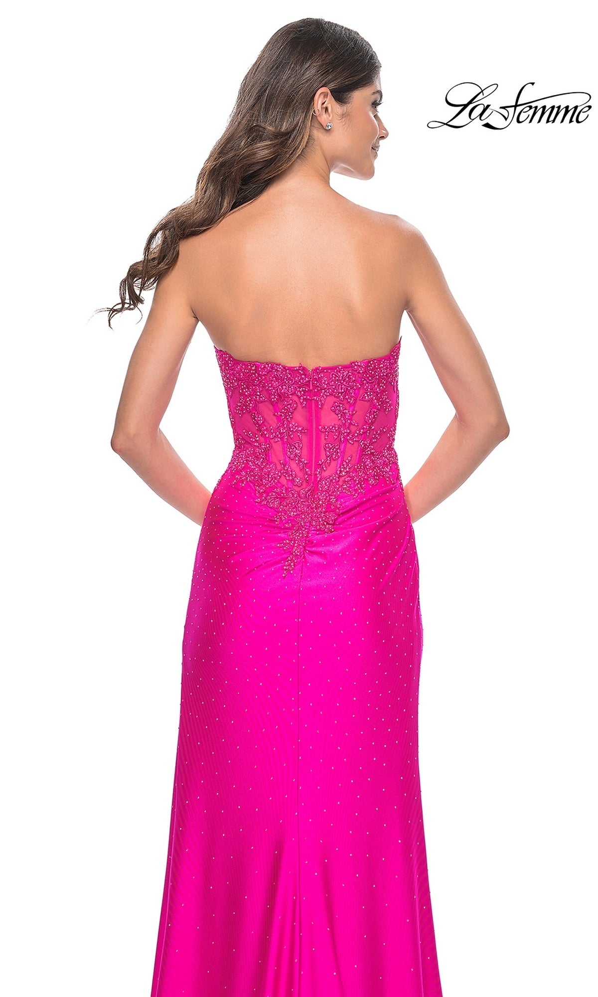 La Femme Strapless Hot Pink Long Prom Dress 32329