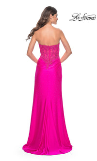 La Femme Strapless Hot Pink Long Prom Dress 32329