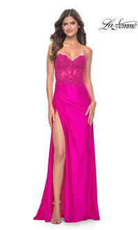 La Femme Strapless Hot Pink Long Prom Dress 32329