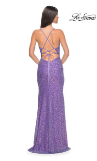 La Femme Lace-Up Long Sequin Prom Dress 32330