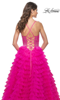 La Femme Hot Pink Long Ruffled Prom Dress 32334