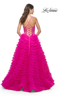 La Femme Hot Pink Long Ruffled Prom Dress 32334