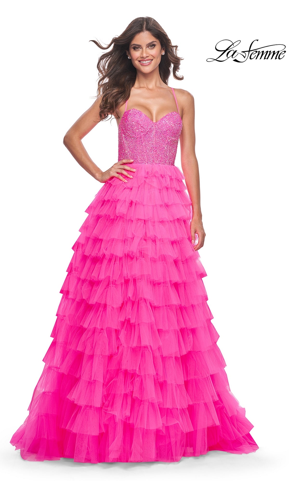 La Femme Long Tiered  A-Line Prom Dress 32335