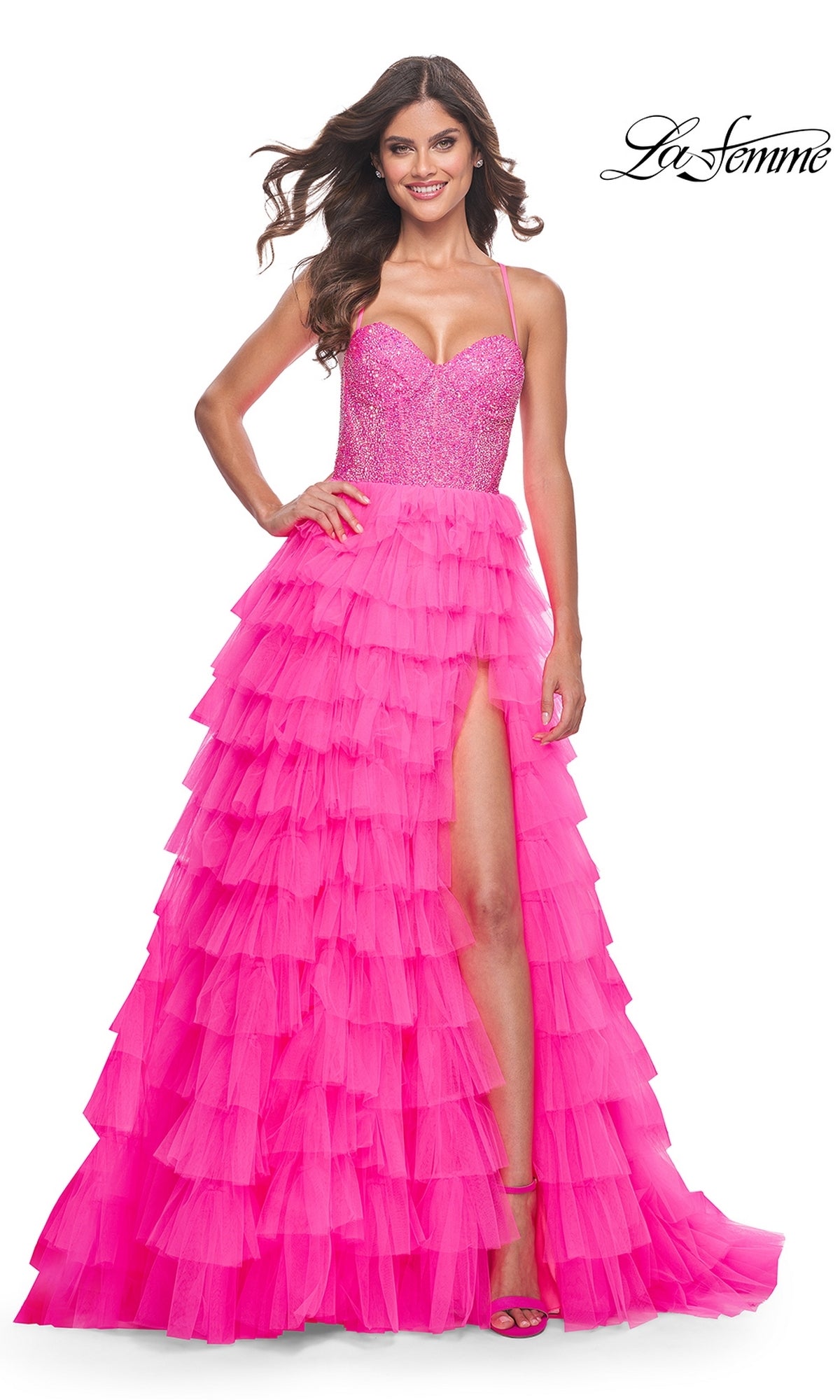 La Femme Long Tiered  A-Line Prom Dress 32335