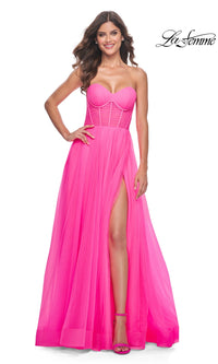 La Femme Long Pink Corset A-Line Prom Dress 32341